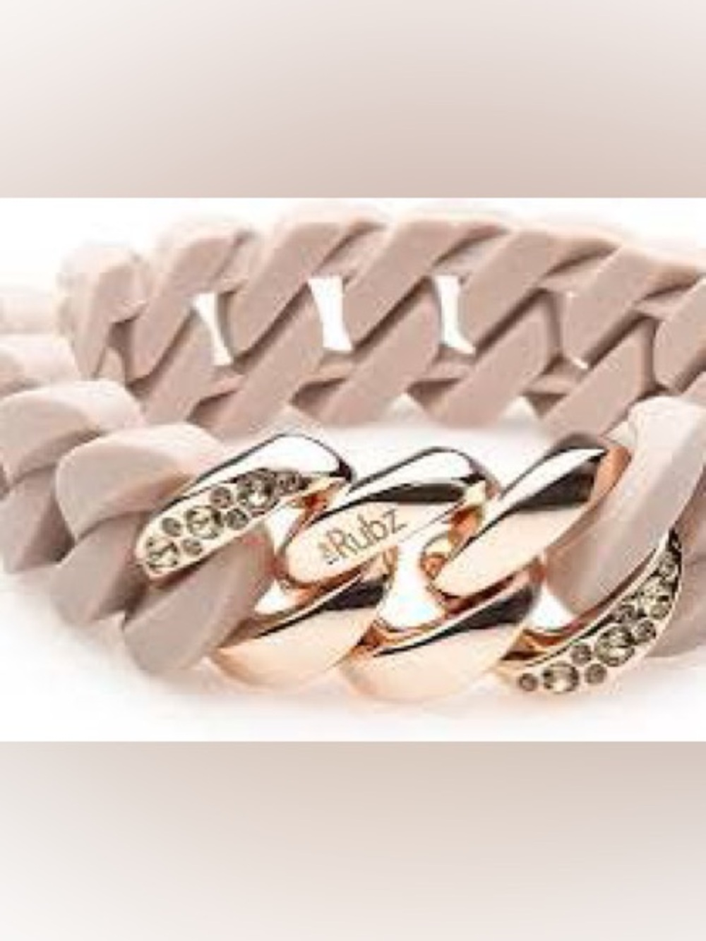 RARE Rubz Rose Gold Pink Silicon Stretch Cuban Chain Link Bracelet Rhinestones